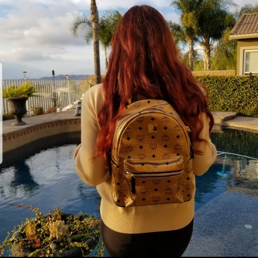 MCM Gold Coated Canvas Backpack - Picture 8 of 8
